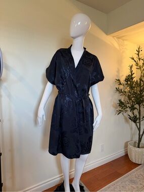 Vintage Janice Young Vanessa Black Floral Jacquard Robe Dress Size M
